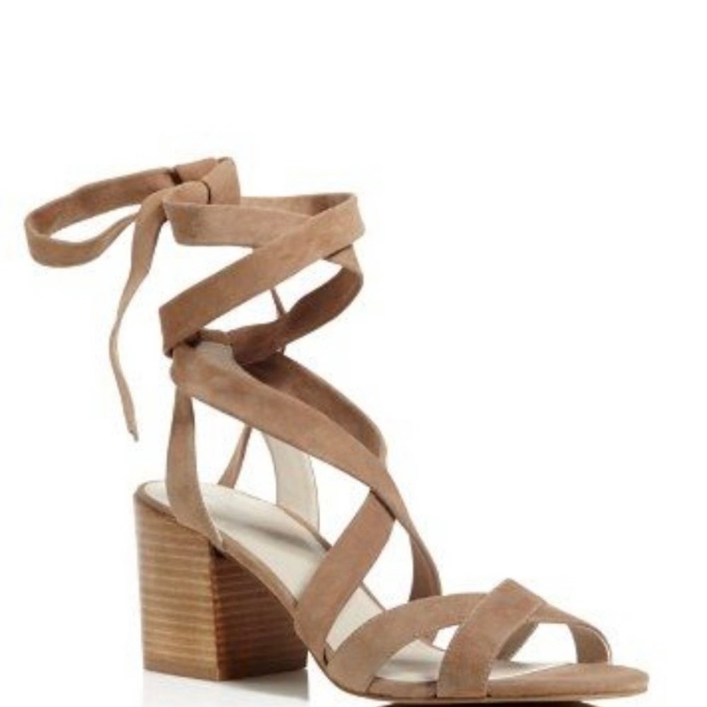 Kenneth Cole Victoria tan suede leather lace up heels NWT
